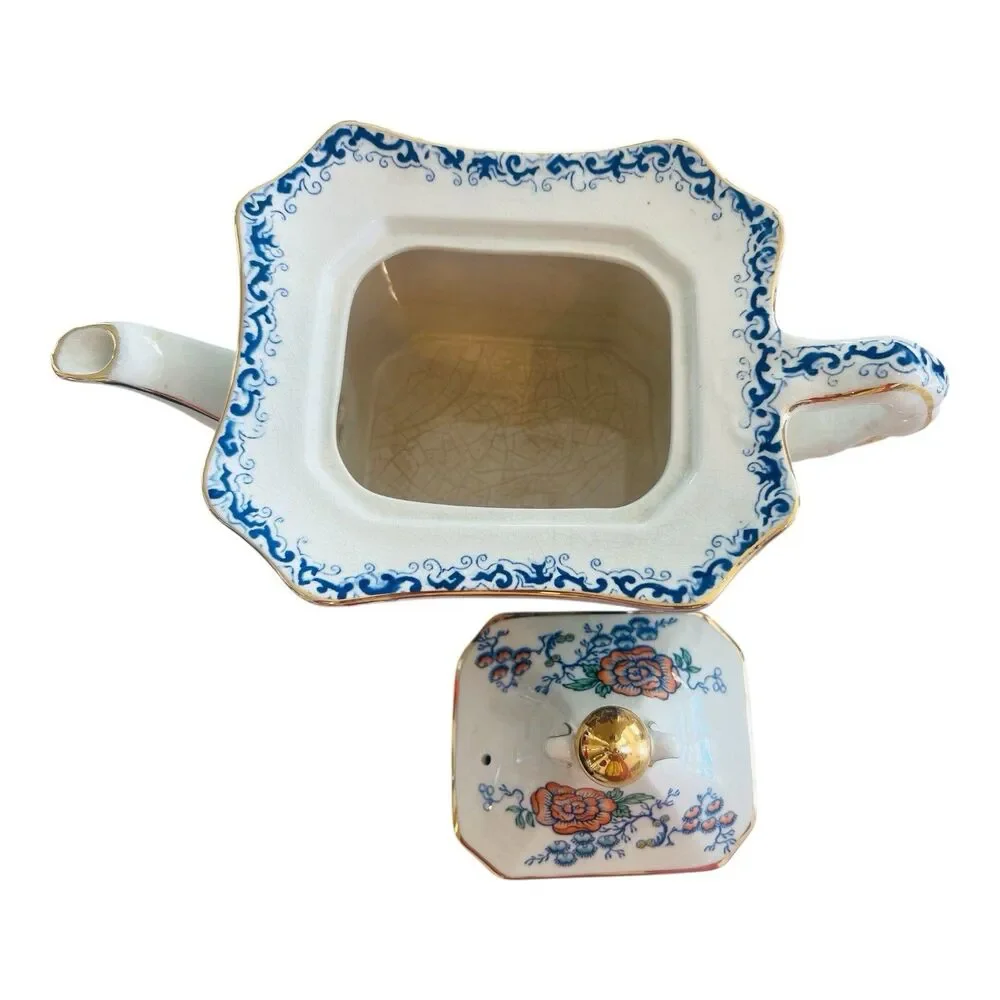 Vintage Staffordshire England Ironstone Pagoda Chinoiserie Teapot Gold Trim